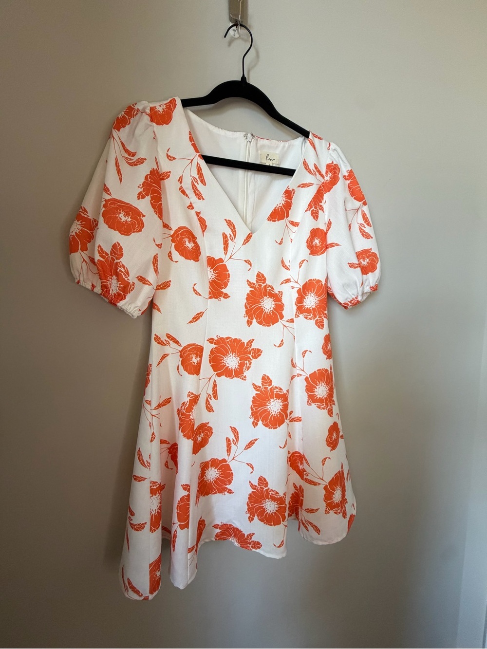 Lena White with Orange Floral Puff Sleeve Dress Size S - Picture 8 of 9